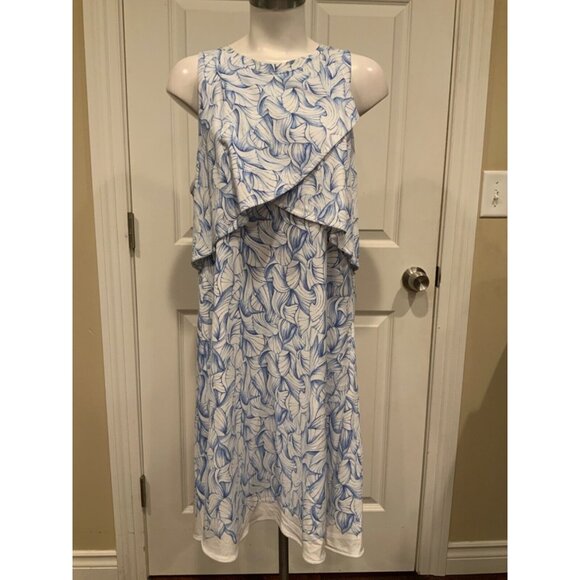 Tory Burch Blue & White Ellora Floral Layered Tank Dress Size L - Picture 1 of 7